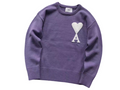 AMI Paris Maxi White Heart Knit Sweater Purple
