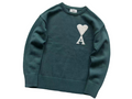 AMI Paris Maxi White Heart Knit Sweater Teal