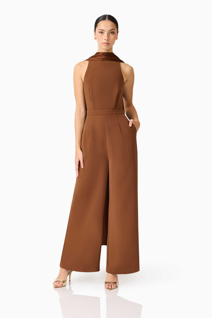 Anaya Wide Leg Jumpsuit Mocha Brown - Dress - Elliatt