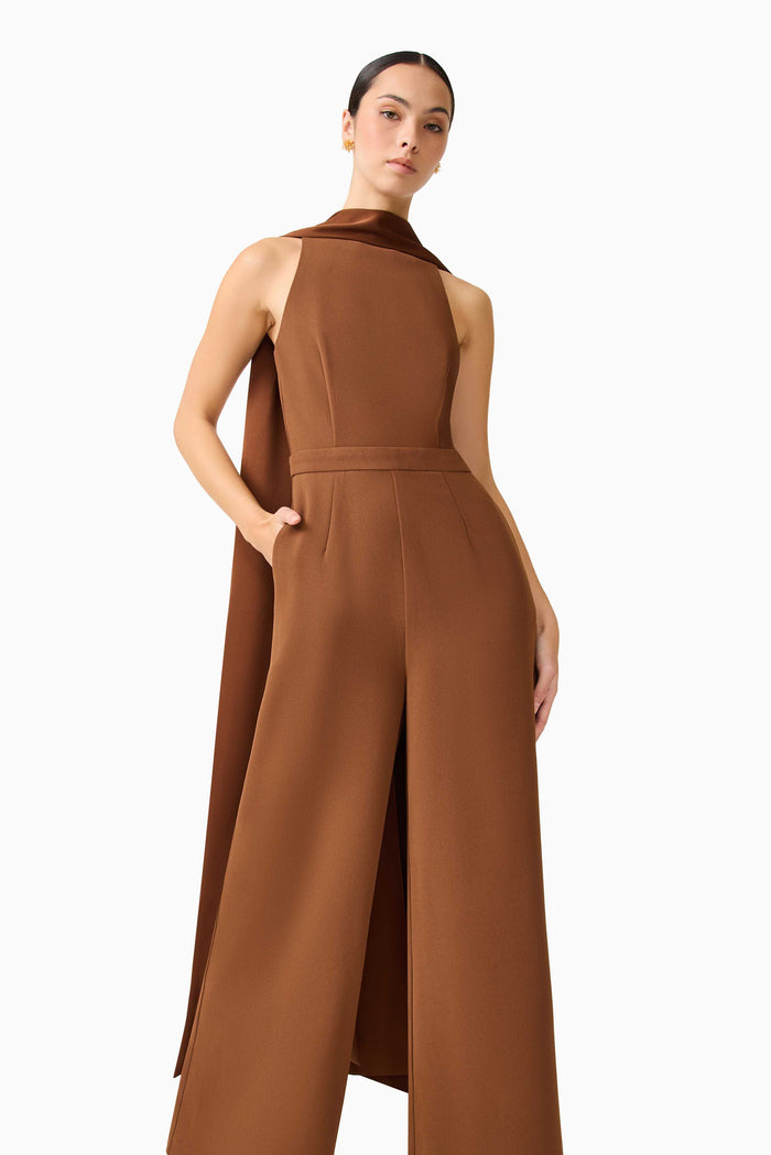 Anaya Wide Leg Jumpsuit Mocha Brown - Dress - Elliatt