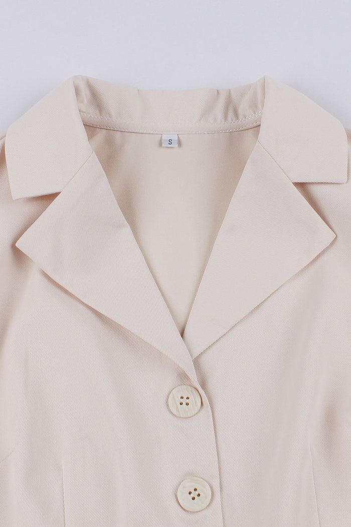 Apricot Lapel Short Sleeves A-line Vintage Dress