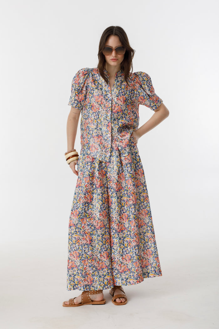 Athina Metallic Linen Shirt - Florece Print
