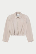 BALLOON HEM FAUX SUEDE JACKET - BEIGE