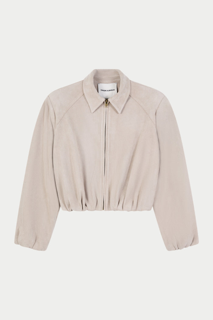 BALLOON HEM FAUX SUEDE JACKET - BEIGE