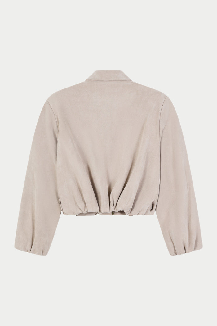 BALLOON HEM FAUX SUEDE JACKET - BEIGE