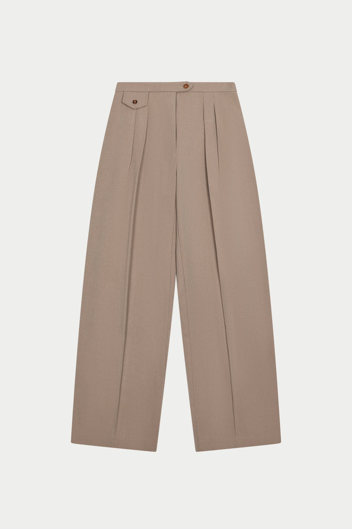 BARREL LEG SMART TROUSERS - BEIGE