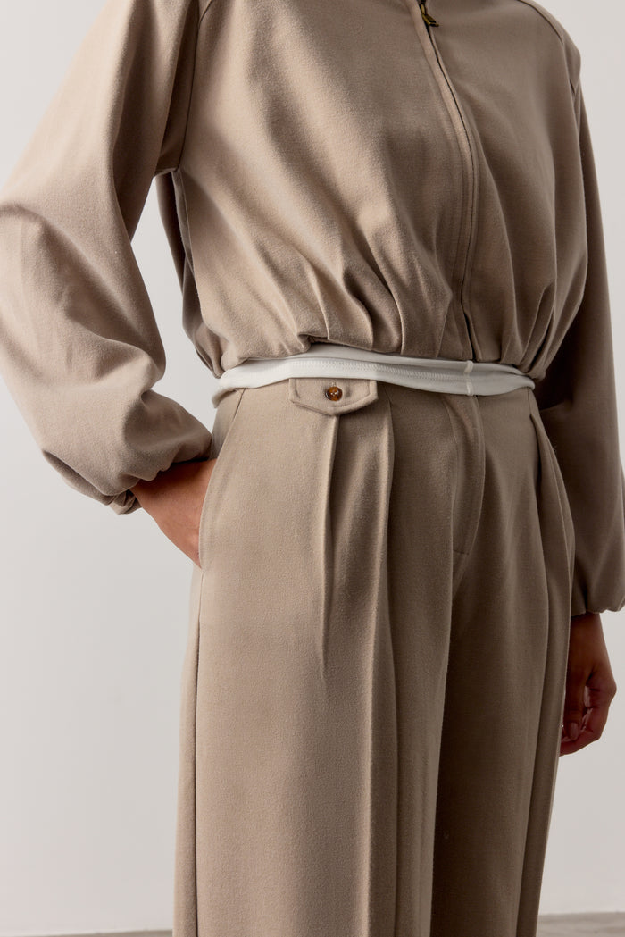 BARREL LEG SMART TROUSERS - BEIGE