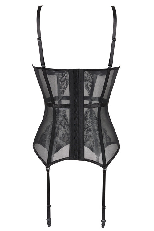 Black Illusion Lace Straps Bustier Corset Top