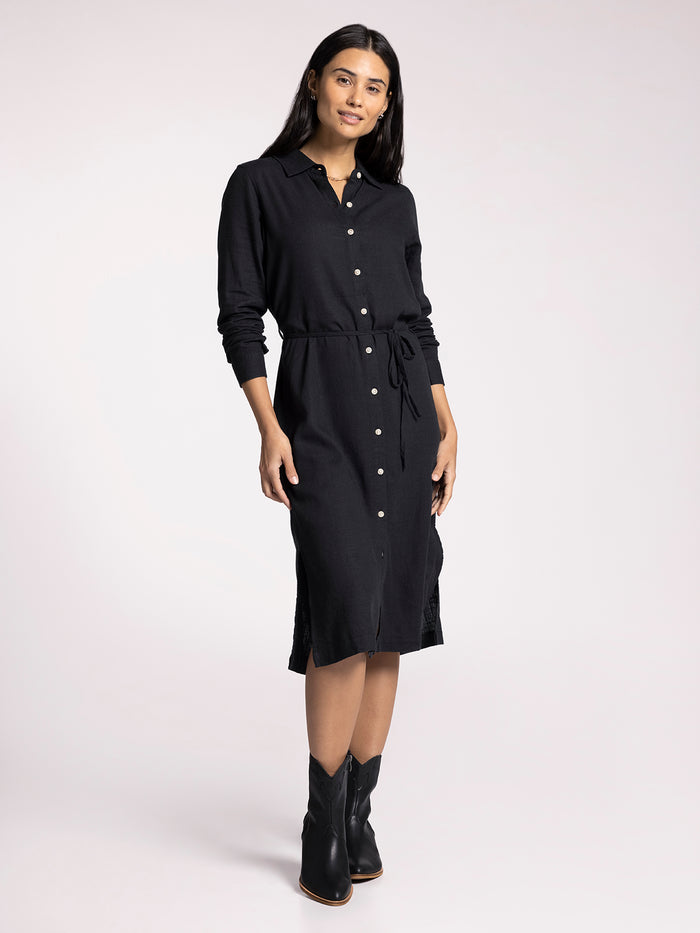 Black Tie Waist Midi Dress