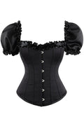 Black Puff Sleeves Lace-Up Corset Top