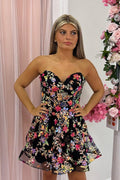 Black Strapless A-line Sequined Embroidery Homecoming Dress