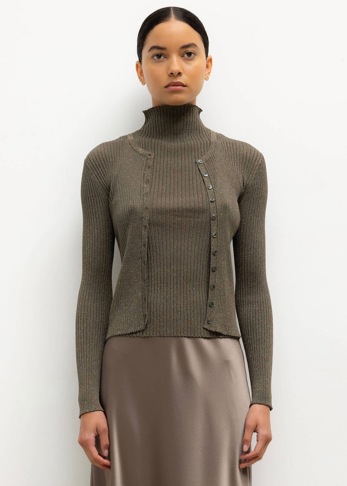 Blake Rib Crew Cardigan (Moss)