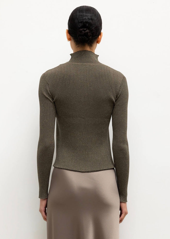 Blake Rib Crew Cardigan (Moss)