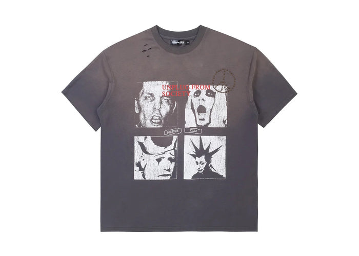Boredom Kills Scream Studded Tee Grey