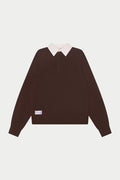CONTRAST COLLAR KNIT CREW - BROWN
