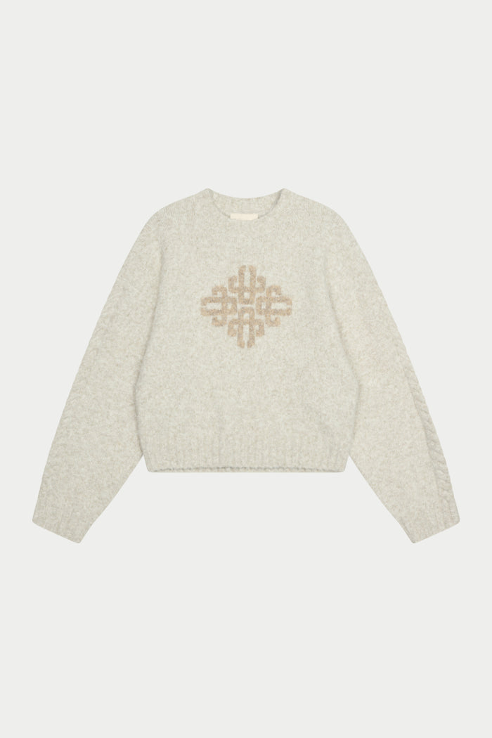 CONTRAST EMBLEM KNIT CREW - BEIGE