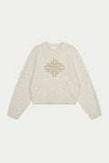 CONTRAST EMBLEM KNIT CREW - BEIGE