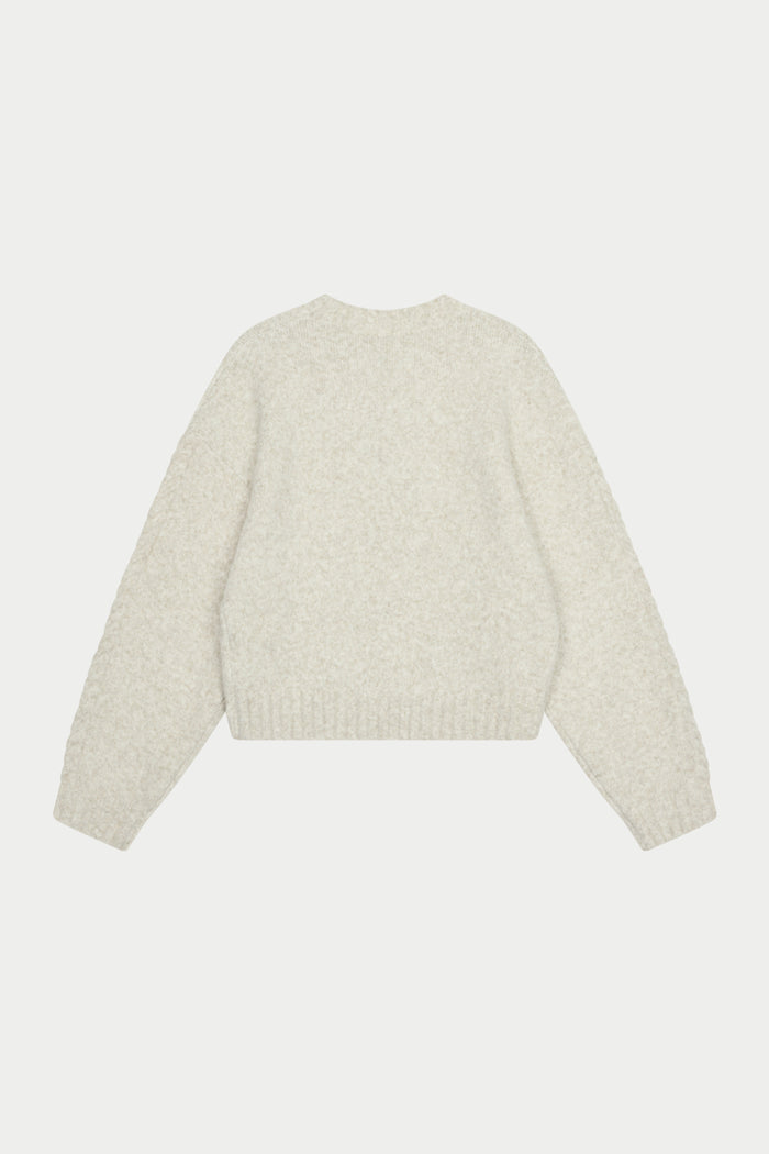 CONTRAST EMBLEM KNIT CREW - BEIGE