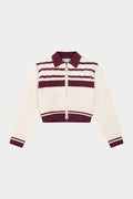 CONTRAST STRIPE KNITTED ZIP THROUGH - OFF WHITE