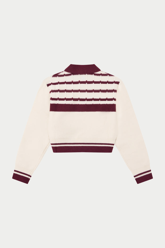 CONTRAST STRIPE KNITTED ZIP THROUGH - OFF WHITE