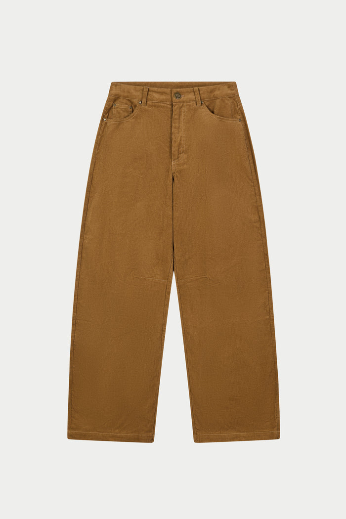 CORD BARREL LEG TROUSERS - TAN