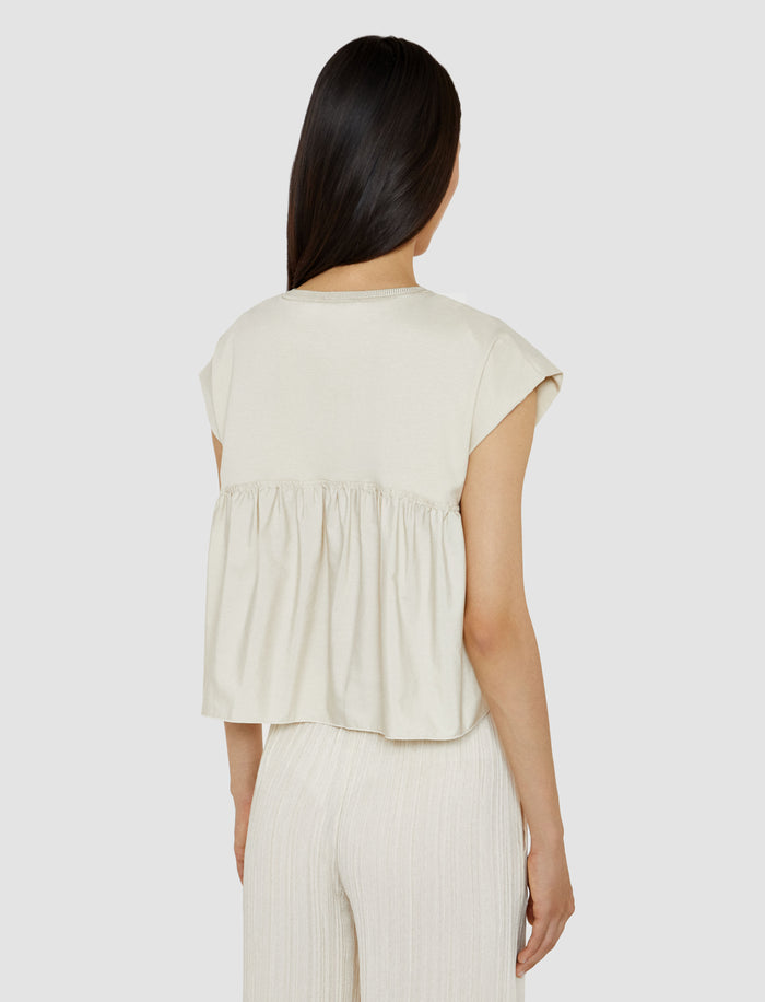 Cotton Poplin Jersey Round Neck T-Shirt