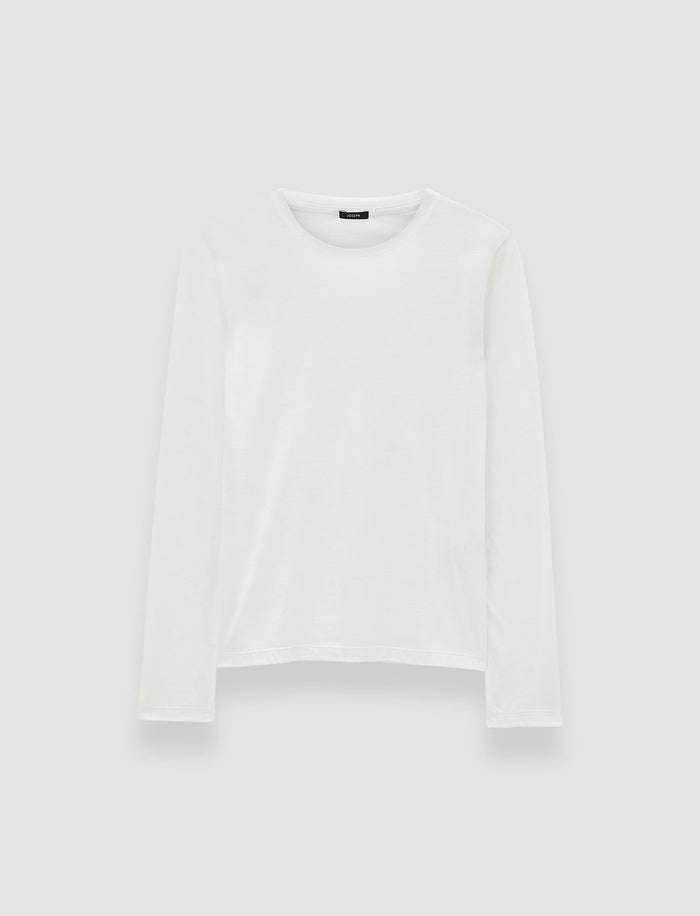 White Cotton Silk Jersey Long Sleeve T-Shirt - Joseph