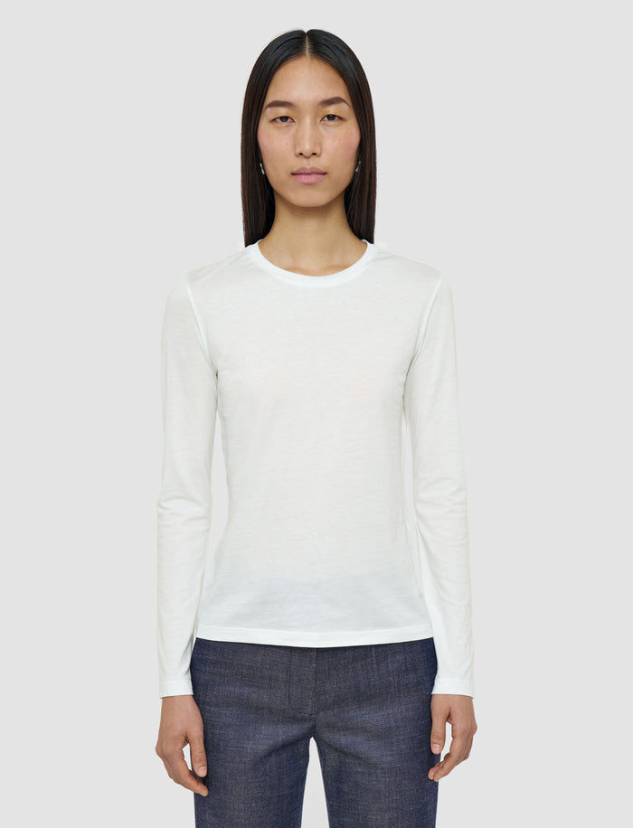 White Cotton Silk Jersey Long Sleeve T-Shirt - Joseph