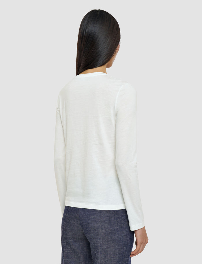 White Cotton Silk Jersey Long Sleeve T-Shirt - Joseph