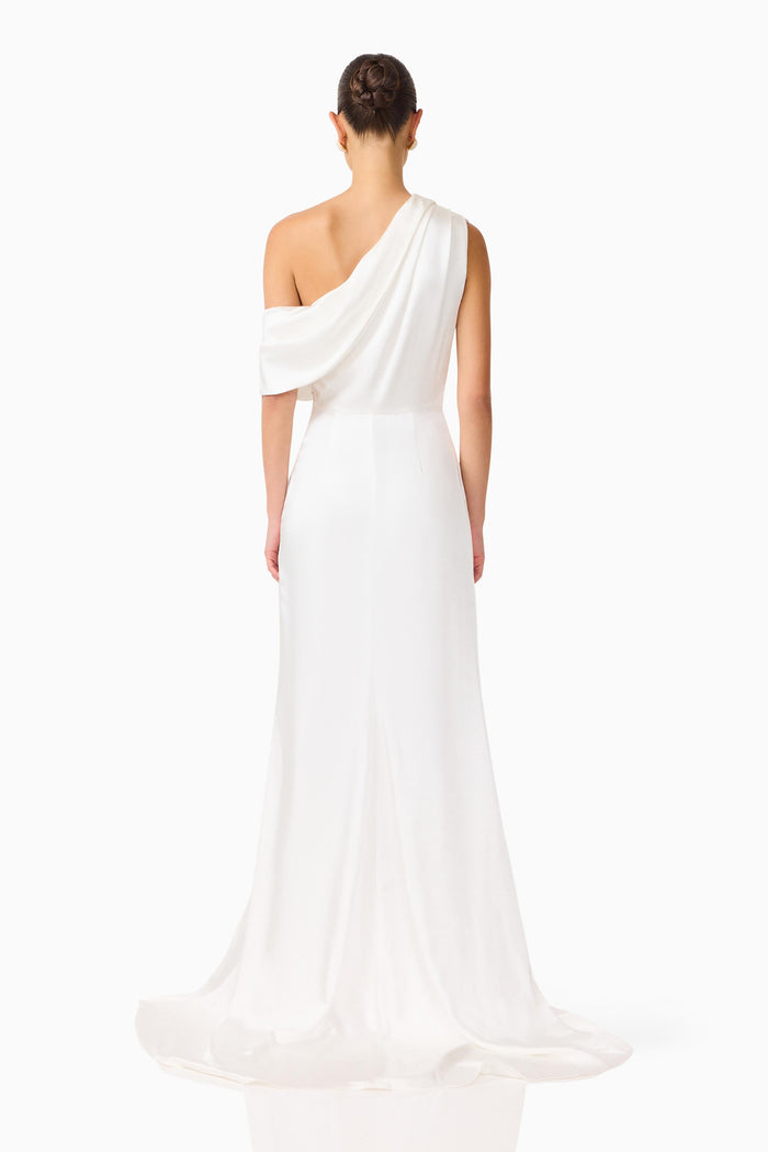 Erielle Draped One Shoulder Gown White - Dress - Elliatt