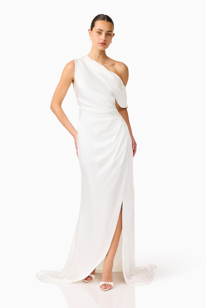 Erielle Draped One Shoulder Gown White - Dress - Elliatt