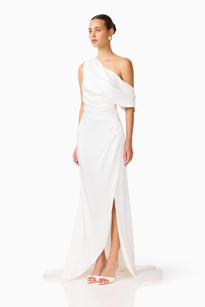 Erielle Draped One Shoulder Gown White - Dress - Elliatt