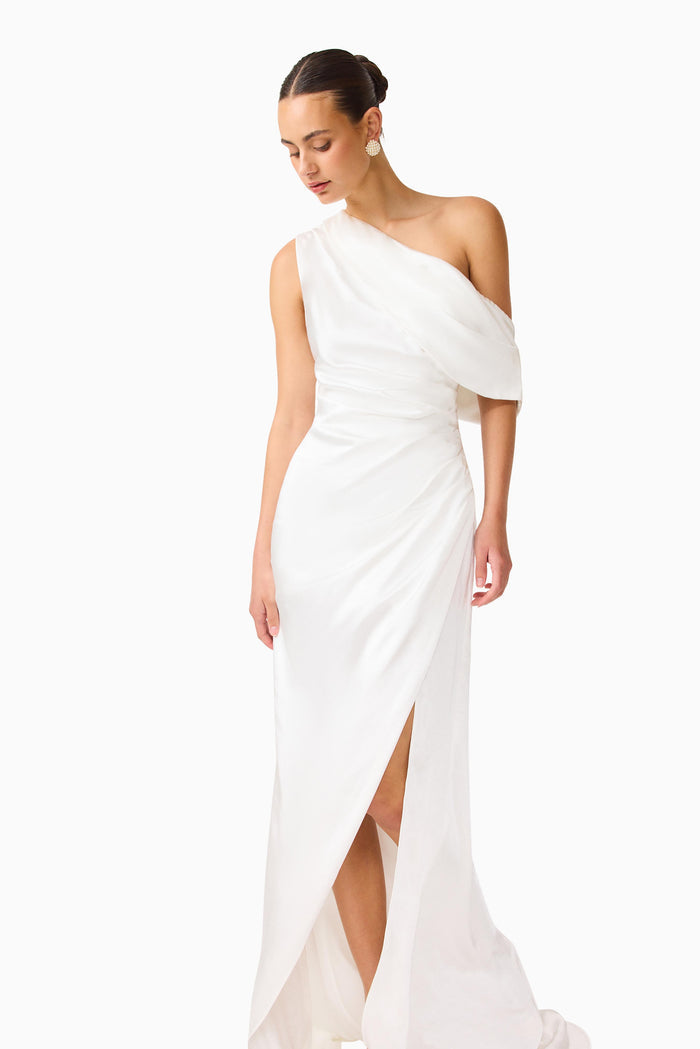 Erielle Draped One Shoulder Gown White - Dress - Elliatt