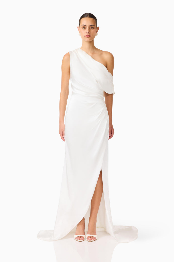 Erielle Draped One Shoulder Gown White - Dress - Elliatt