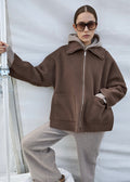 Extra Wool Zip-up Half Coat (Brown)