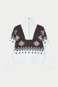 FAIR ISLE FUNNEL NECK QUARTER ZIP - BEIGE