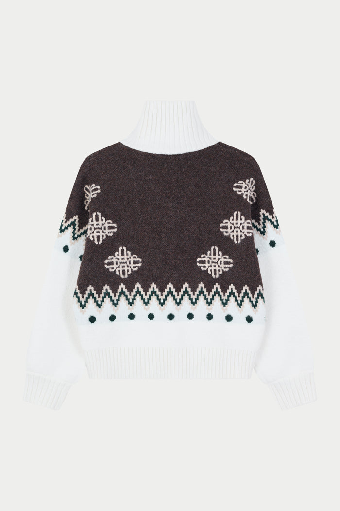 FAIR ISLE FUNNEL NECK QUARTER ZIP - BEIGE