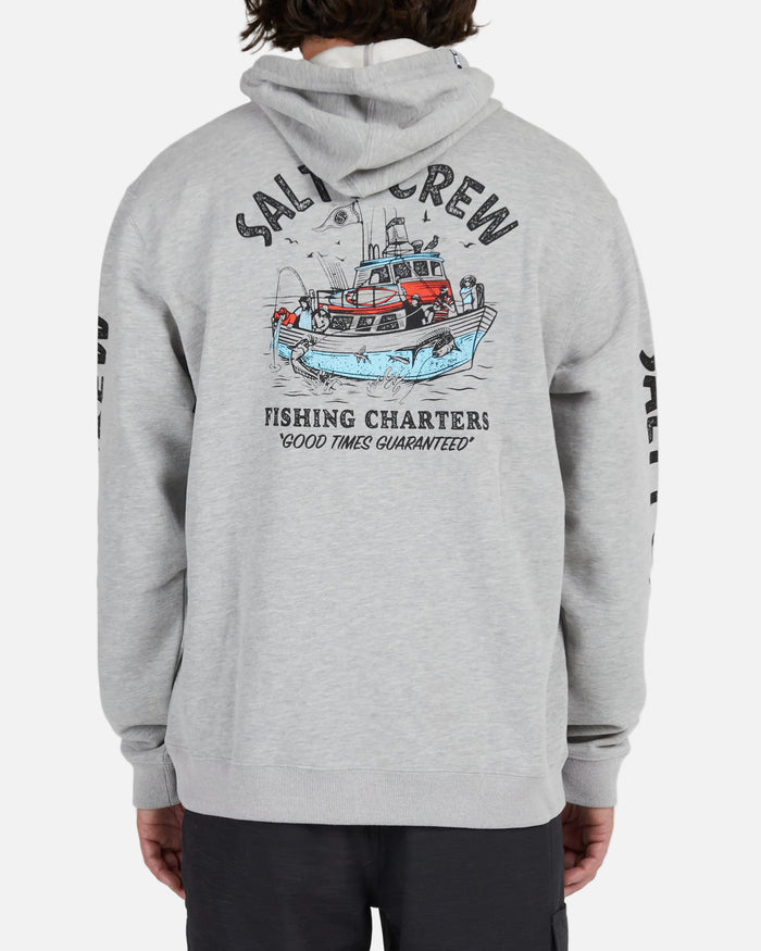 Salty crew FLEECE FISHING CHARTERS HOODED FLEECE - Heather Grey in Heather Grey