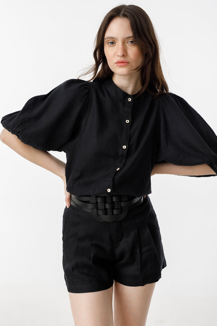 Frida Linen Shorts - Black