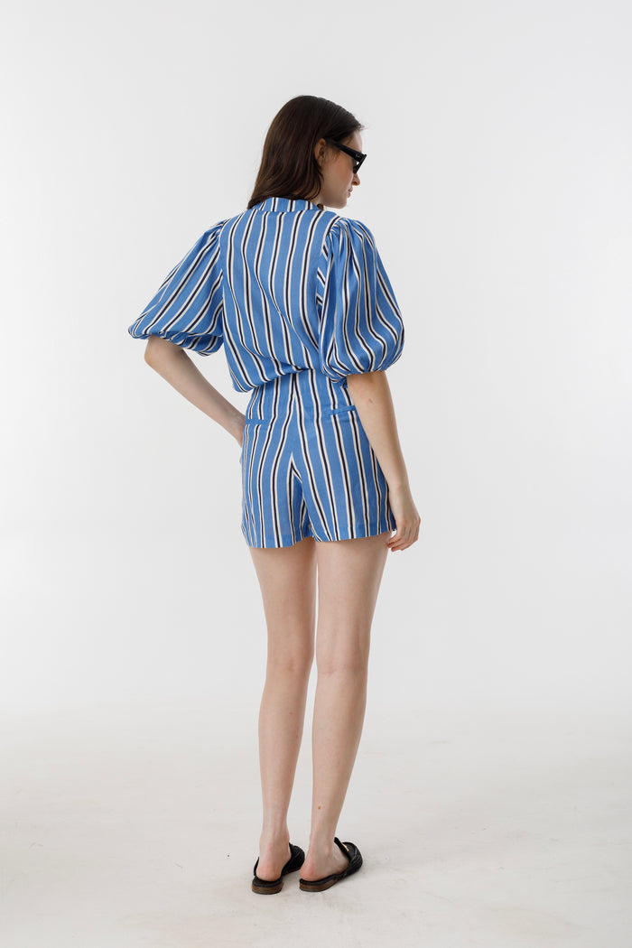 Frida Linen Shorts - Blue Ivy Stripes