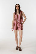Frida Linen Shorts - Bordeaux Ivy Stripes