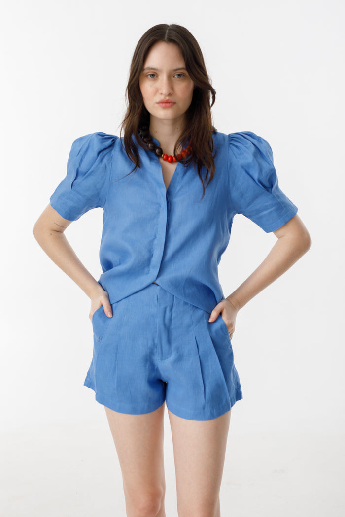 Frida Linen Shorts - Lanh Blue