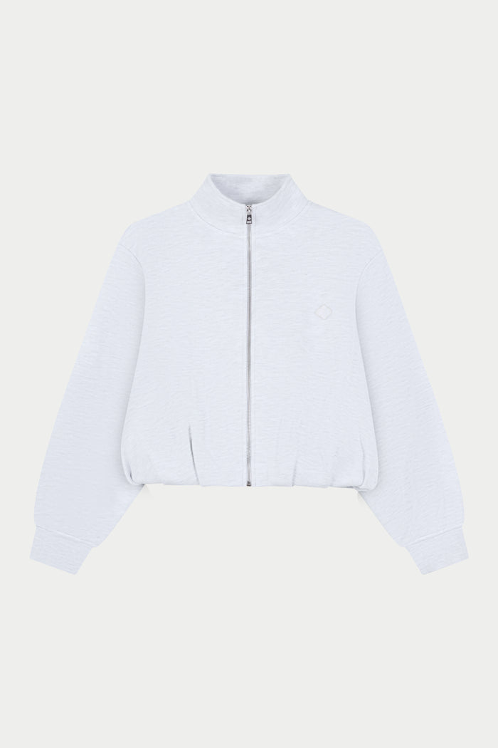 FUNNEL NECK BALLOON HEM ZIP THROUGH - GREY MARL
