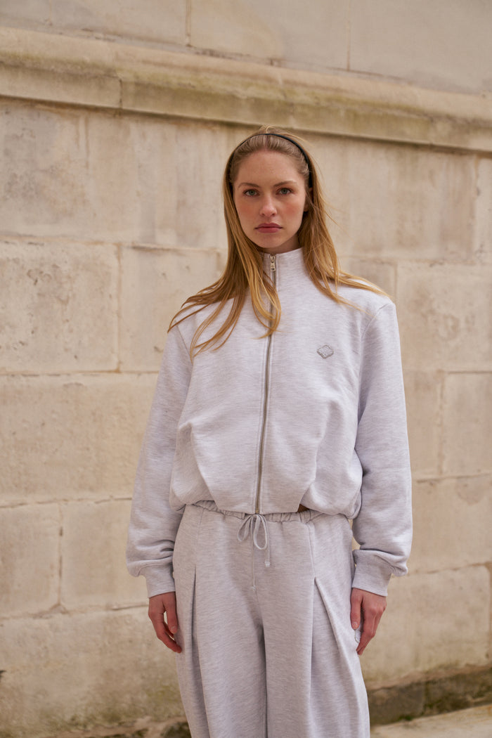 FUNNEL NECK BALLOON HEM ZIP THROUGH - GREY MARL