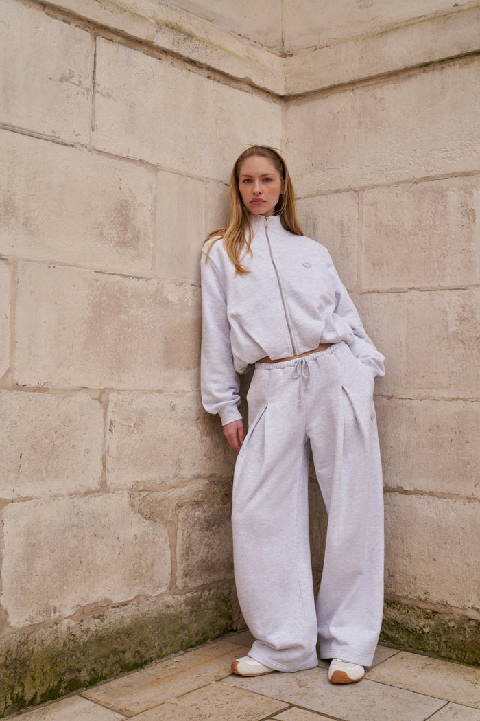 FUNNEL NECK BALLOON HEM ZIP THROUGH - GREY MARL