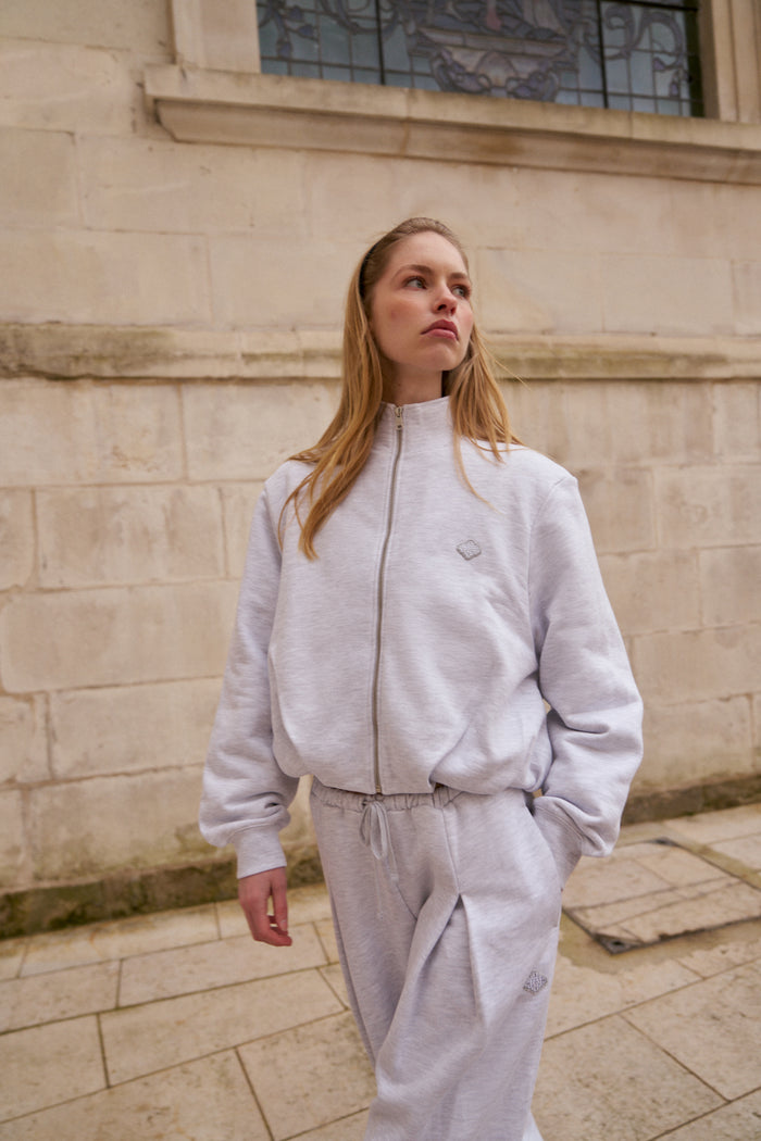 FUNNEL NECK BALLOON HEM ZIP THROUGH - GREY MARL