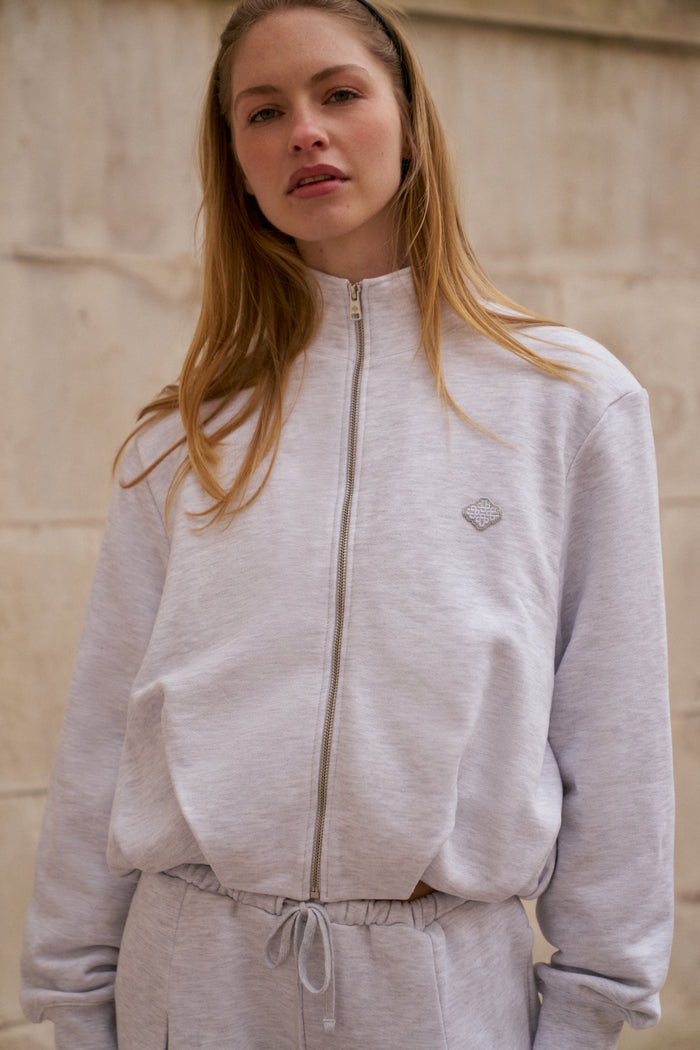 FUNNEL NECK BALLOON HEM ZIP THROUGH - GREY MARL