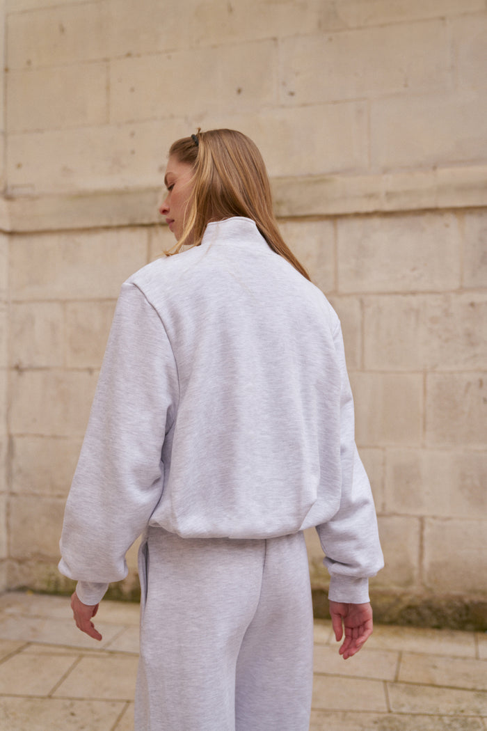 FUNNEL NECK BALLOON HEM ZIP THROUGH - GREY MARL