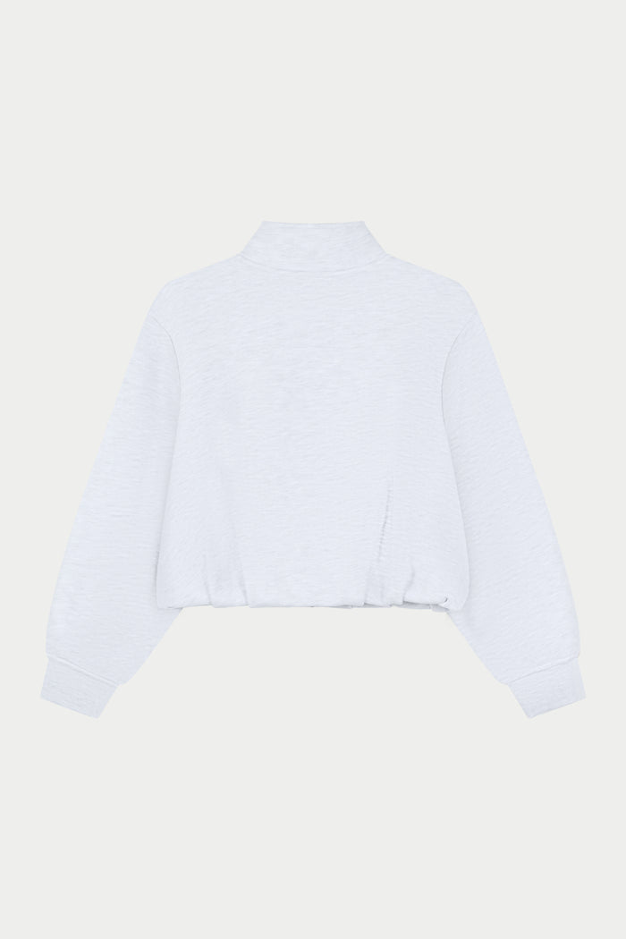 FUNNEL NECK BALLOON HEM ZIP THROUGH - GREY MARL