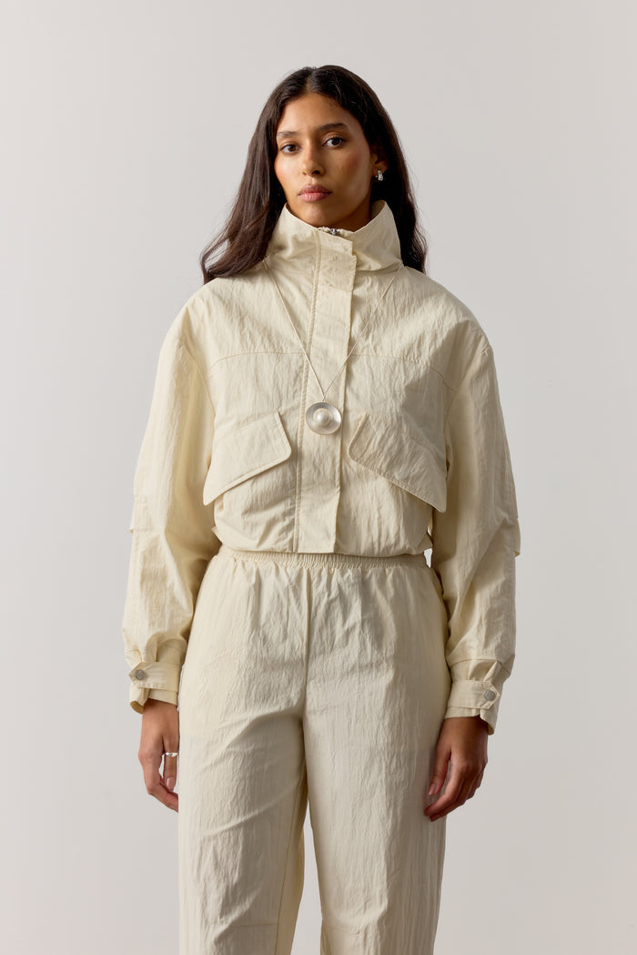 FUNNEL NECK SHELL JACKET - ECRU